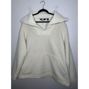 Lands End Women’s Ivory Cream Sherpa Pullover 1/4 Zip Mock Neck Size XL 10
